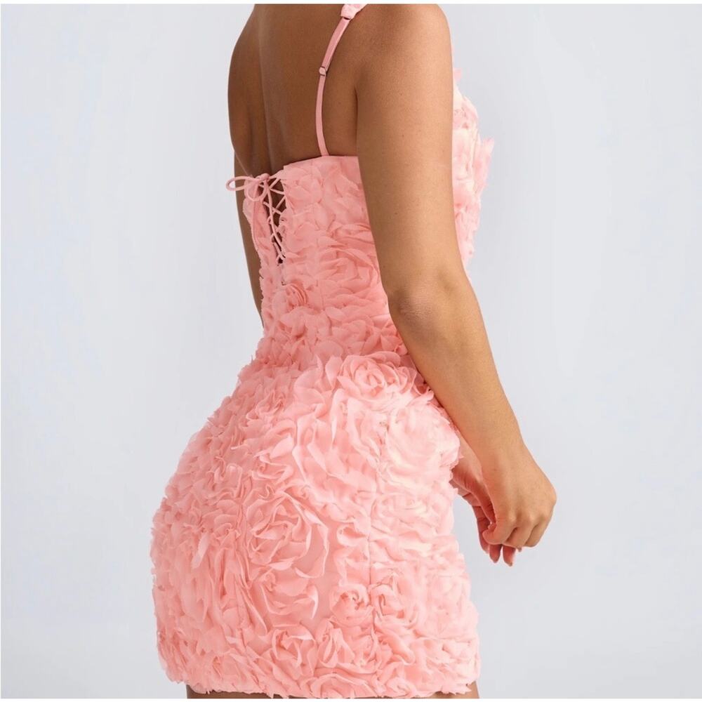 Oh Polly Posy Roses Pink Floral-Appliqué Corset Mini Dress in Coral Size 2 - Picture 2 of 9